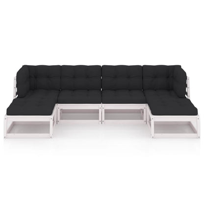 6-delige Loungeset met kussens massief grenenhout wit