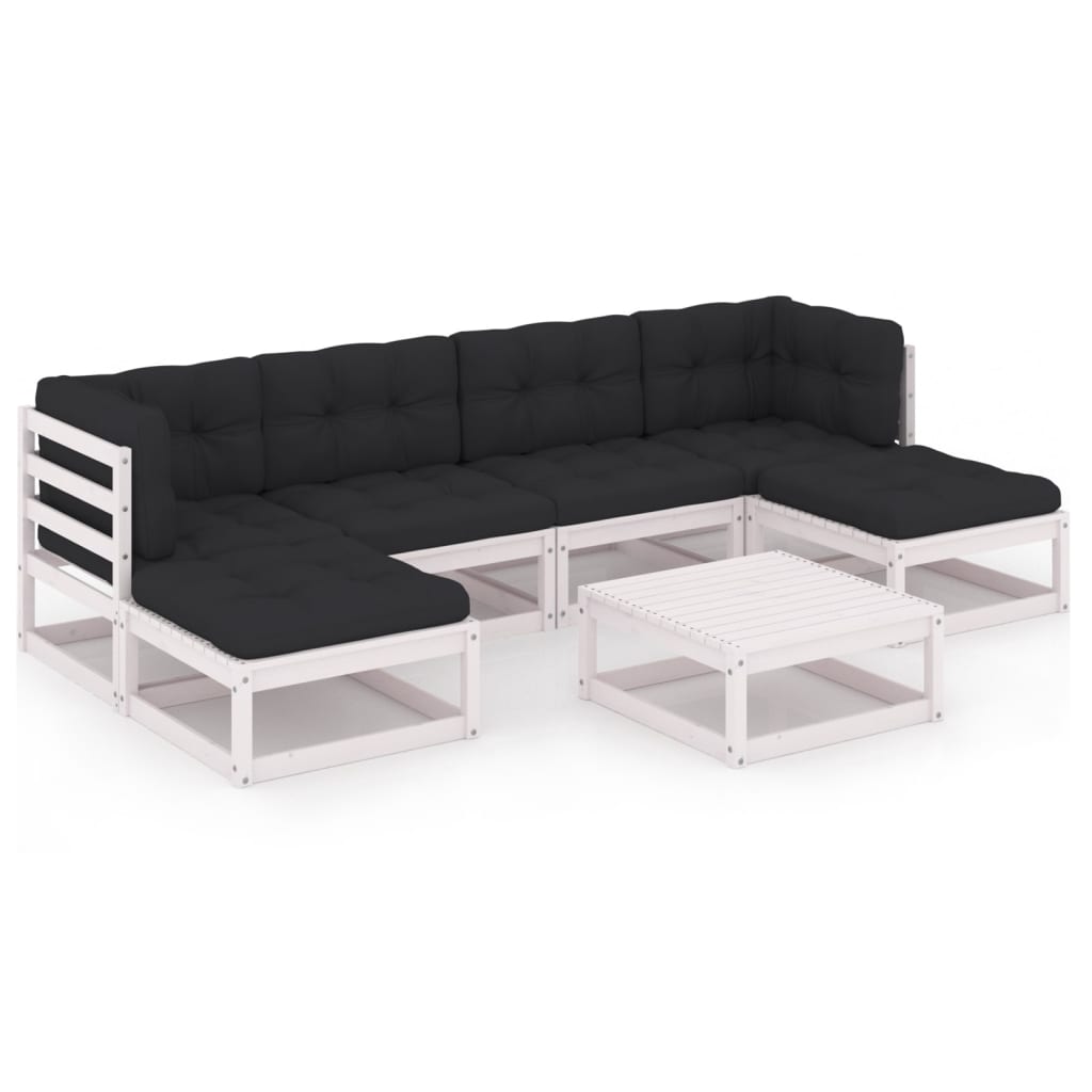 7-Delige Loungeset Met Kussens Massief Grenenhout Ja Wit
