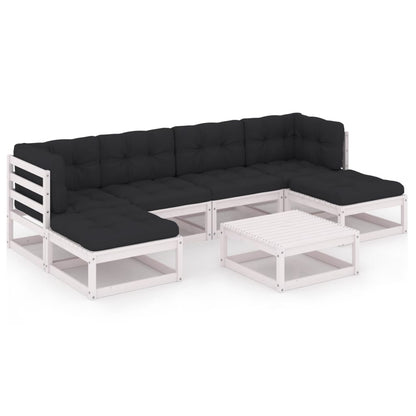 7-Delige Loungeset Met Kussens Massief Grenenhout Ja Wit