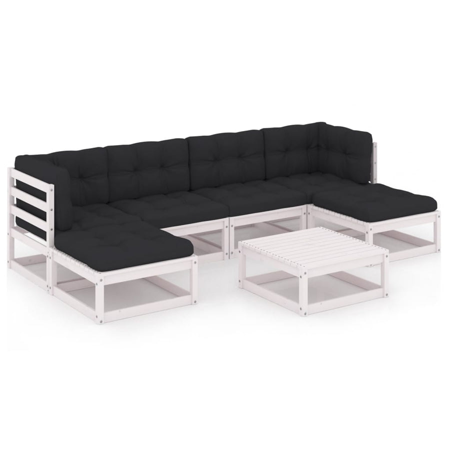 7-Delige Loungeset Met Kussens Massief Grenenhout Ja Wit
