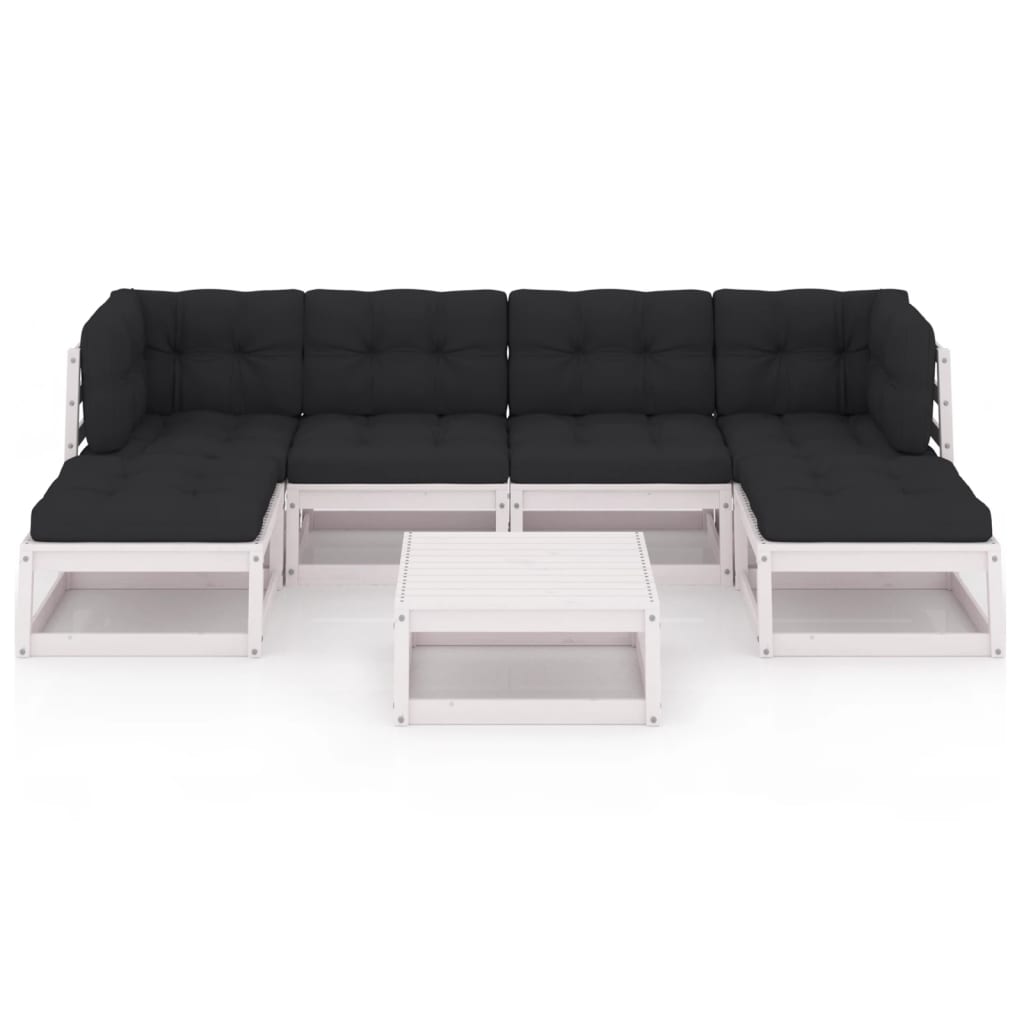 7-Delige Loungeset Met Kussens Massief Grenenhout Ja Wit