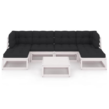 7-Delige Loungeset Met Kussens Massief Grenenhout Ja Wit