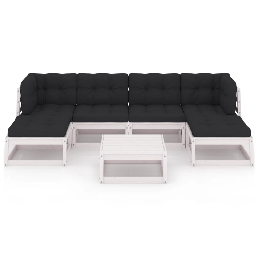 7-Delige Loungeset Met Kussens Massief Grenenhout Ja Wit