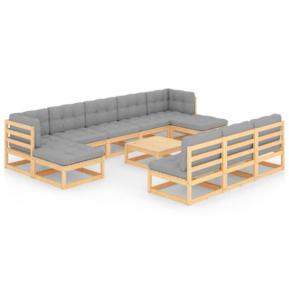 11-delige Loungeset met kussens massief grenenhout
