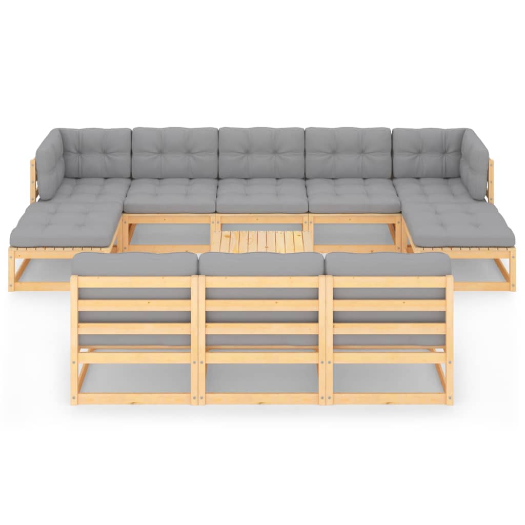 11-delige Loungeset met kussens massief grenenhout