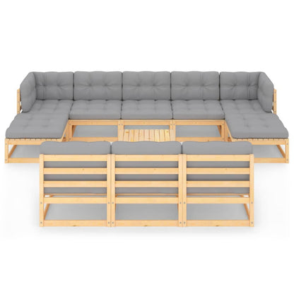 11-delige Loungeset met kussens massief grenenhout