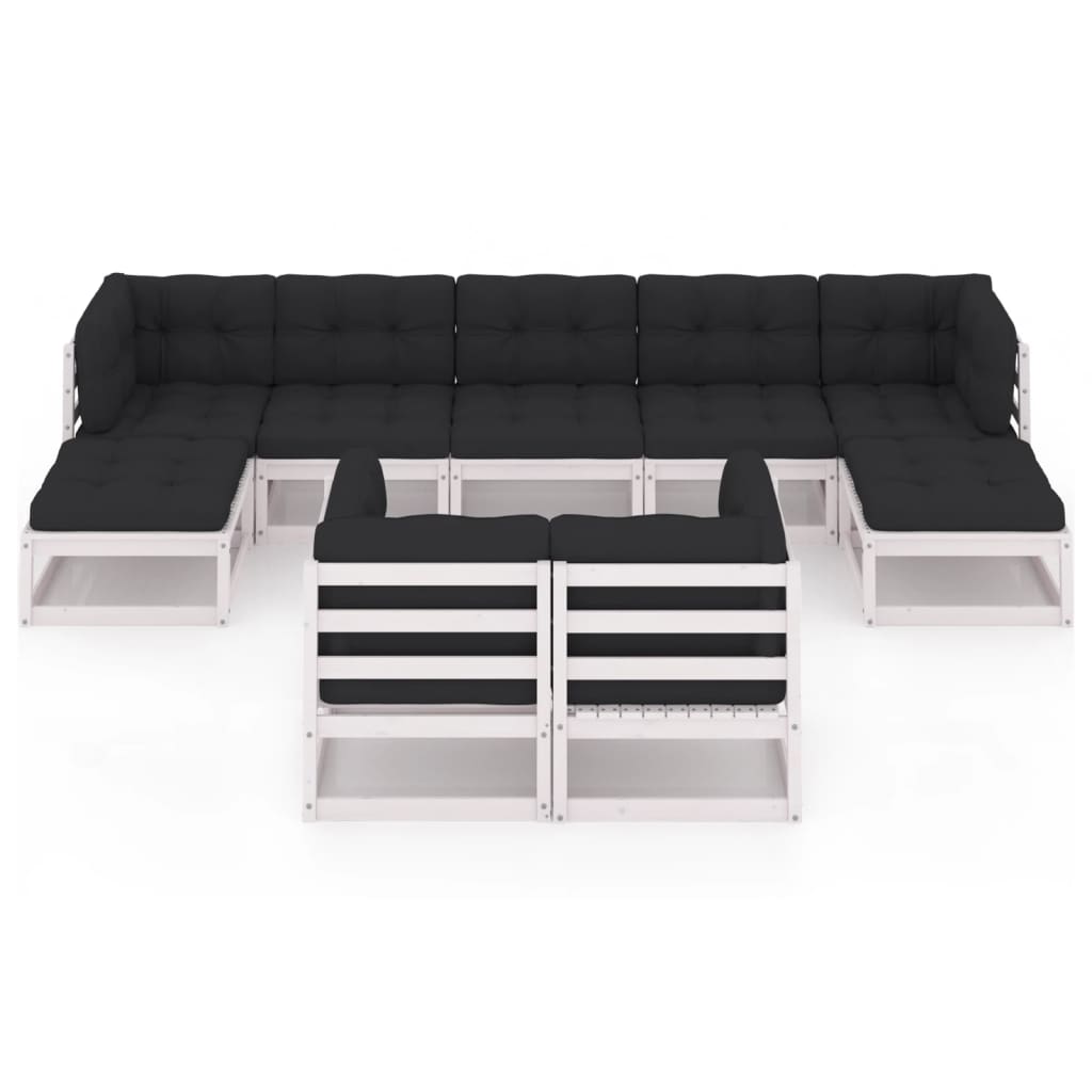 9-delige Loungeset met kussens massief grenenhout wit