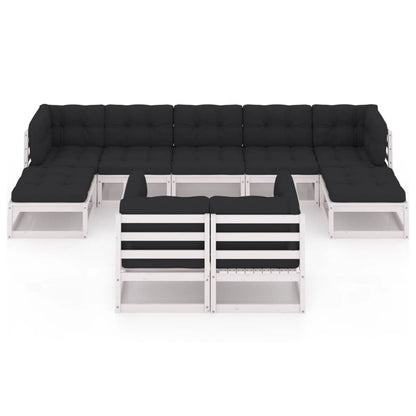 9-delige Loungeset met kussens massief grenenhout wit