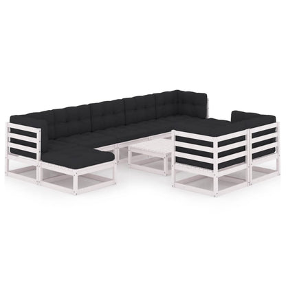 10-Delige Loungeset Met Kussens Massief Grenenhout Wit