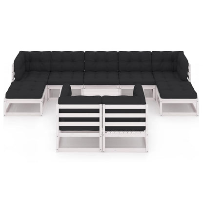 10-Delige Loungeset Met Kussens Massief Grenenhout Wit