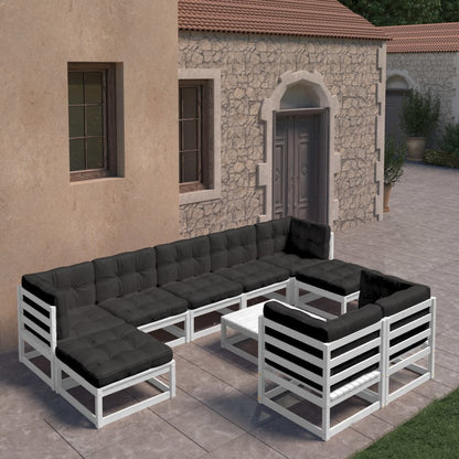 10-Delige Loungeset Met Kussens Massief Grenenhout Wit