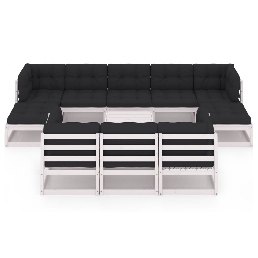 11-delige Loungeset met kussens massief grenenhout wit
