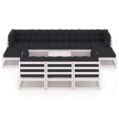 11-delige Loungeset met kussens massief grenenhout wit