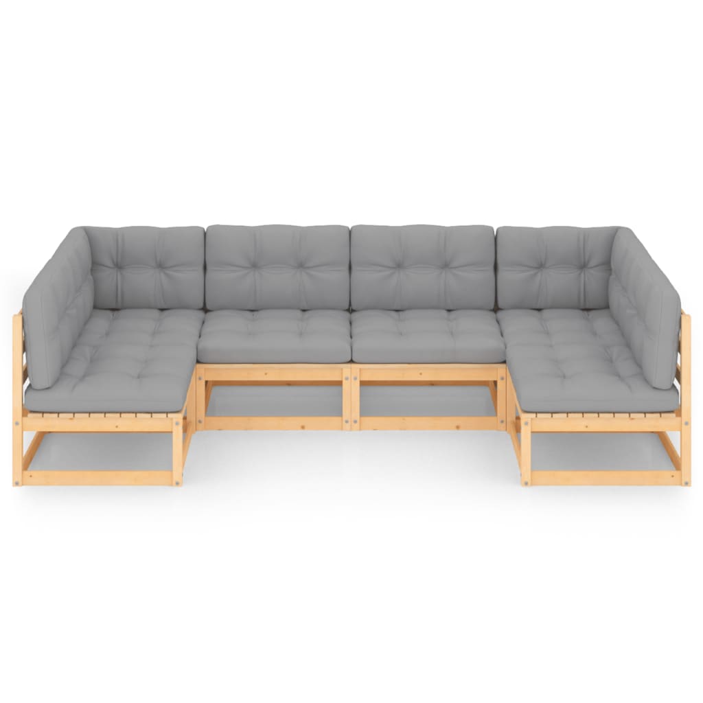 6-delige Loungeset met kussens massief grenenhout