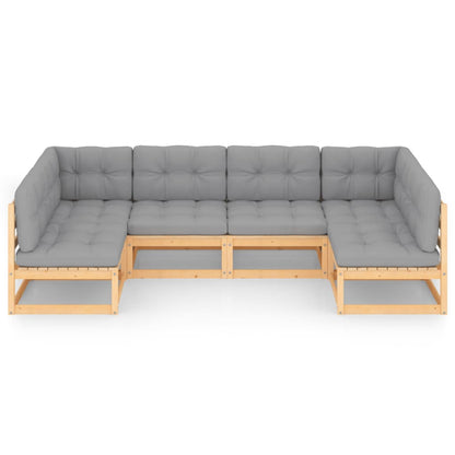 6-delige Loungeset met kussens massief grenenhout