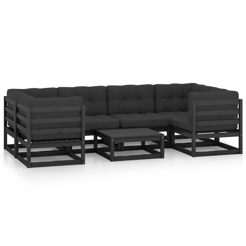 7-Delige Loungeset Met Kussens Massief Grenenhout Zwart