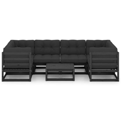 7-Delige Loungeset Met Kussens Massief Grenenhout Zwart