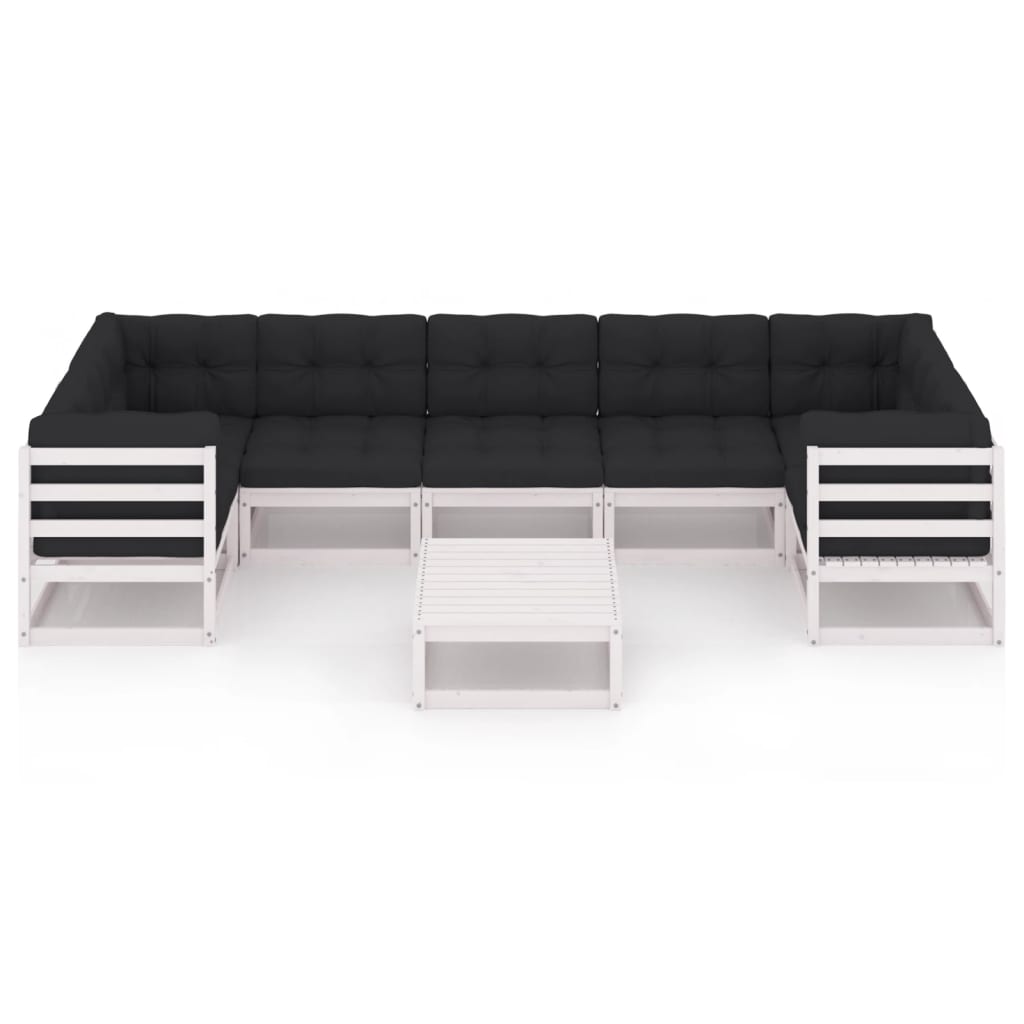 8-delige Loungeset met kussens massief grenenhout wit