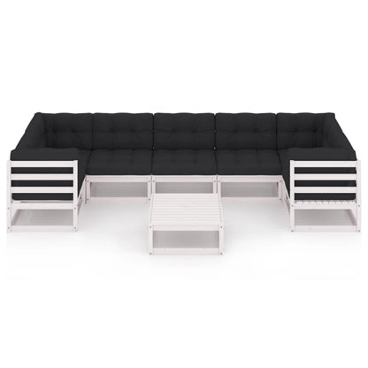 8-delige Loungeset met kussens massief grenenhout wit