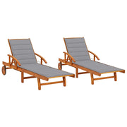 Ligstoelen 2 st massief acaciahout met kussens