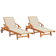 Ligstoelen 2 st massief acaciahout crème