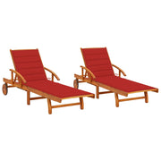 Ligstoelen 2 st massief acaciahout rood