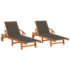 Sun loungers 2 pcs with cushions solid acacia wood