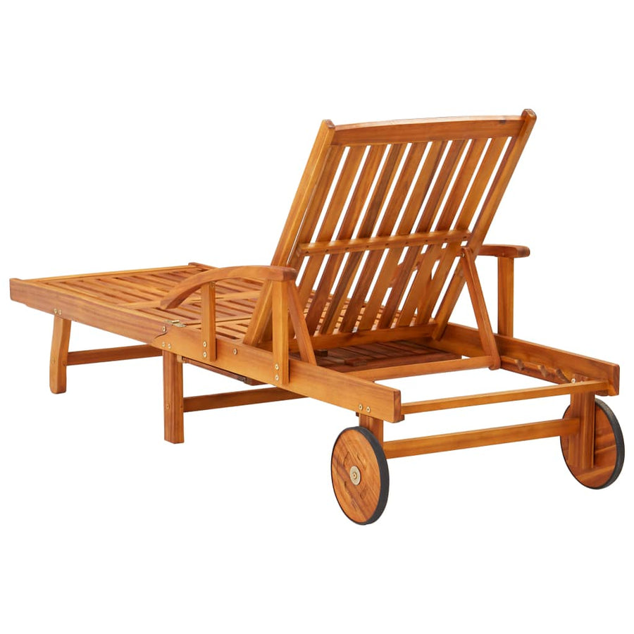 Ligstoelen 2 St Met Kussens Massief Acaciahout Grijs ruitpatroon 2 ligbedden