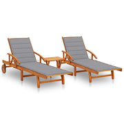 Ligstoelen set 2 st massief acaciahout met tafel kussens