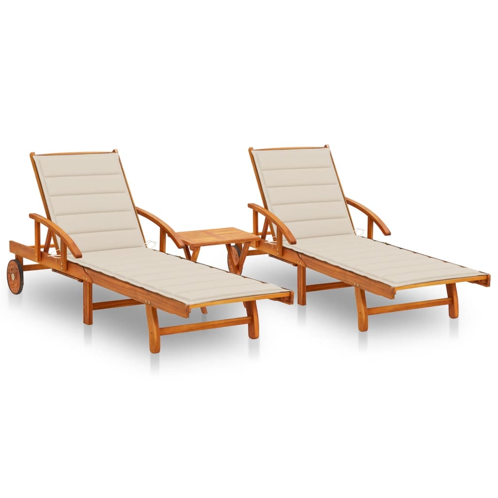 Ligstoelen 2 St Met Tafel En Kussens Massief Acaciahout 1