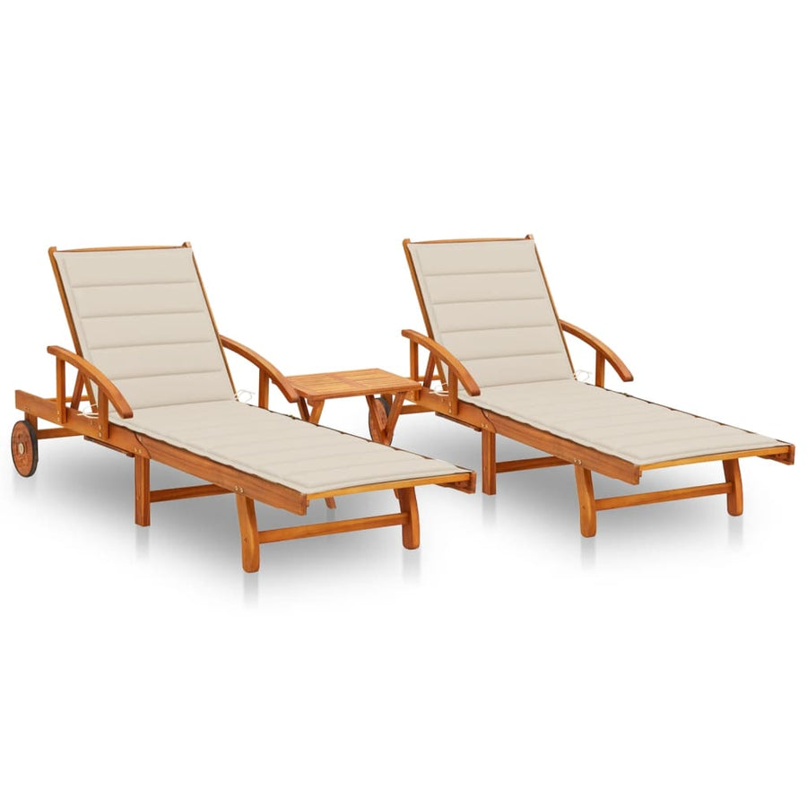 Ligstoelen 2 St Met Tafel En Kussens Massief Acaciahout 1