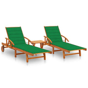 Ligstoelen set 2 st met tafel massief acaciahout