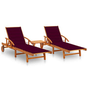Ligstoelen set 2 st met tafel en kussens massief acaciahout