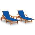 2 sun loungers with table and cushions solid acacia wood