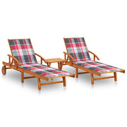 Ligstoelen 2 st massief acaciahout met tafel en kussens