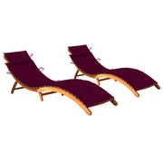 Ligbedden 2 st massief acaciahout wijnrood