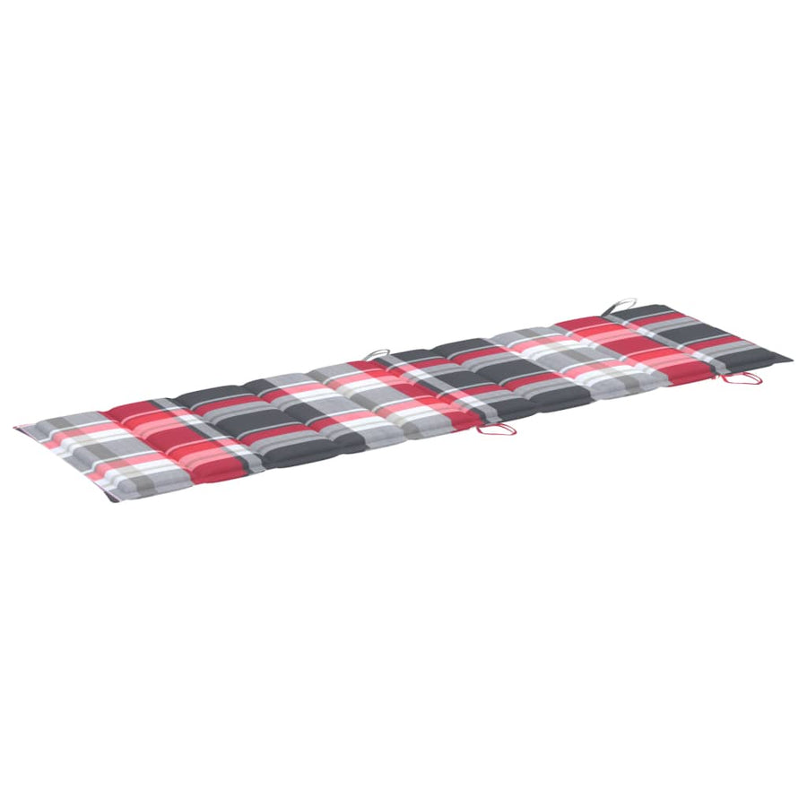 Ligbedden 2 St Met Tafel En Kussens Massief Acaciahout Rood ruitpatroon 2 ligbedden met tafel