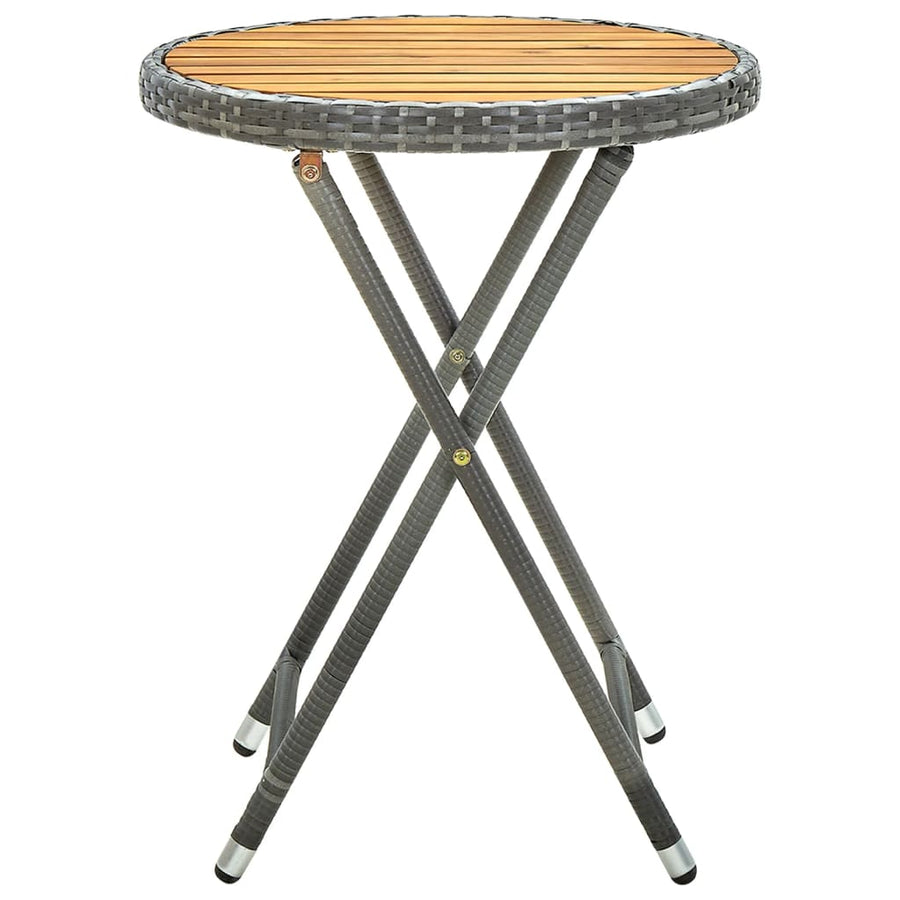 Tafeltje 60 Cm Poly Rattan En Massief Acaciahout Grijs