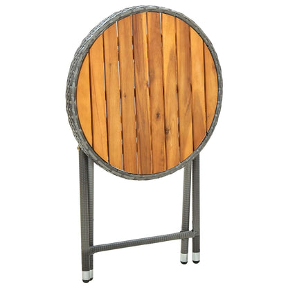 Tafeltje 60 Cm Poly Rattan En Massief Acaciahout Grijs