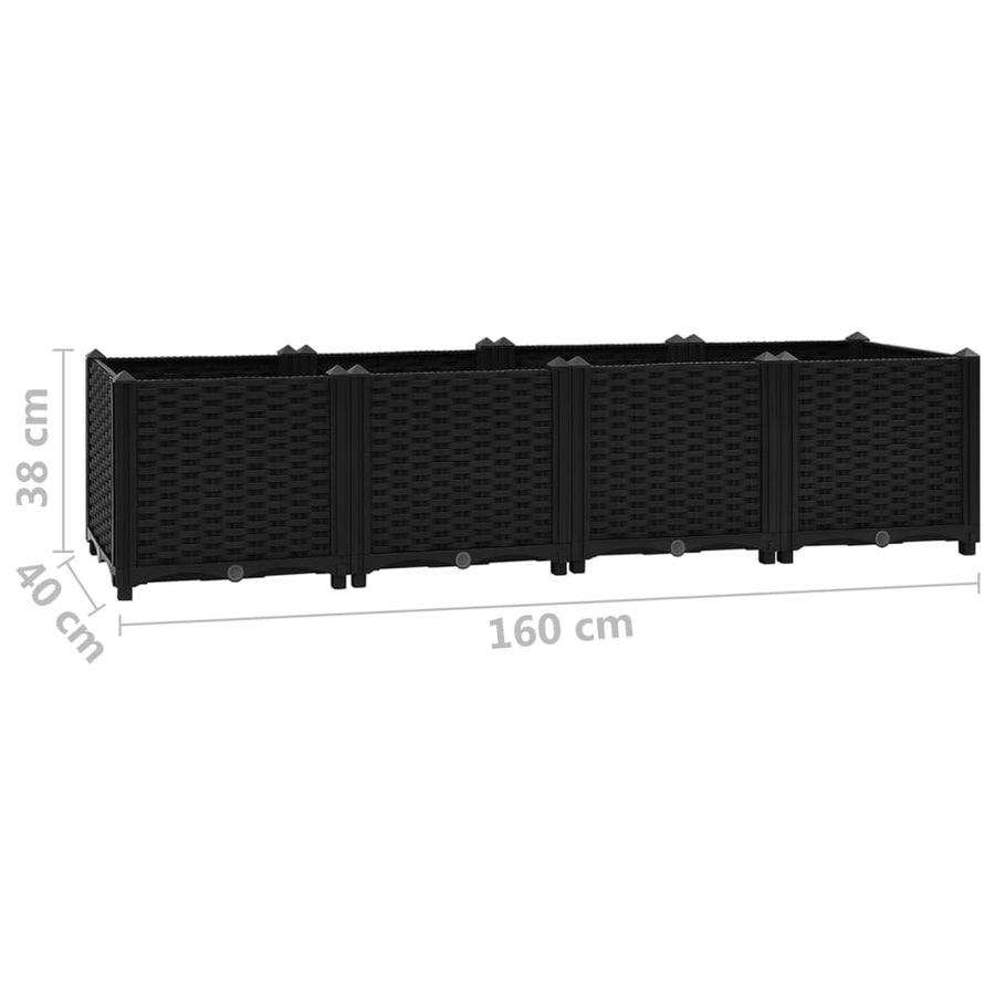 Plantenbak Verhoogd Polypropyleen 160 x 40 x 38 cm Zwart