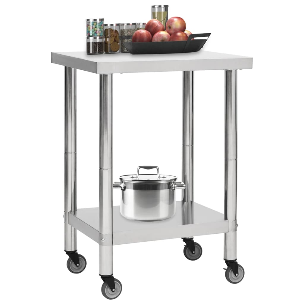 Keukenwerktafel Met Wielen 60X30X85 Cm Roestvrij Staal 1 60 x 30 x 85 cm
