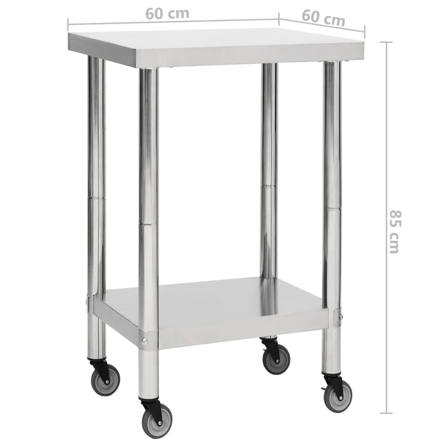 Keukenwerktafel Met Wielen Roestvrij Staal 60 x 60 x 85 cm