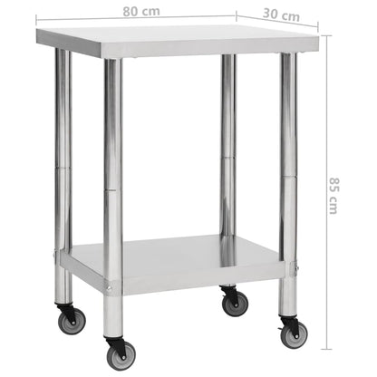 Keukenwerktafel Met Wielen Roestvrij Staal 1 80 x 30 x 85 cm