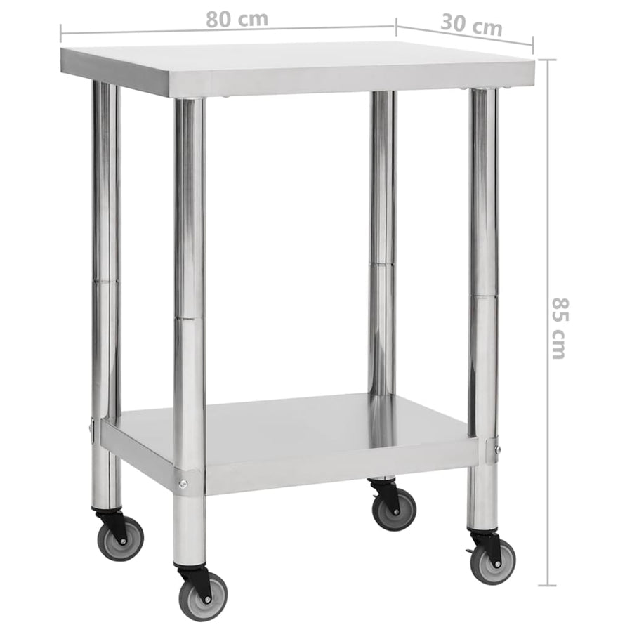 Keukenwerktafel Met Wielen Roestvrij Staal 1 80 x 30 x 85 cm