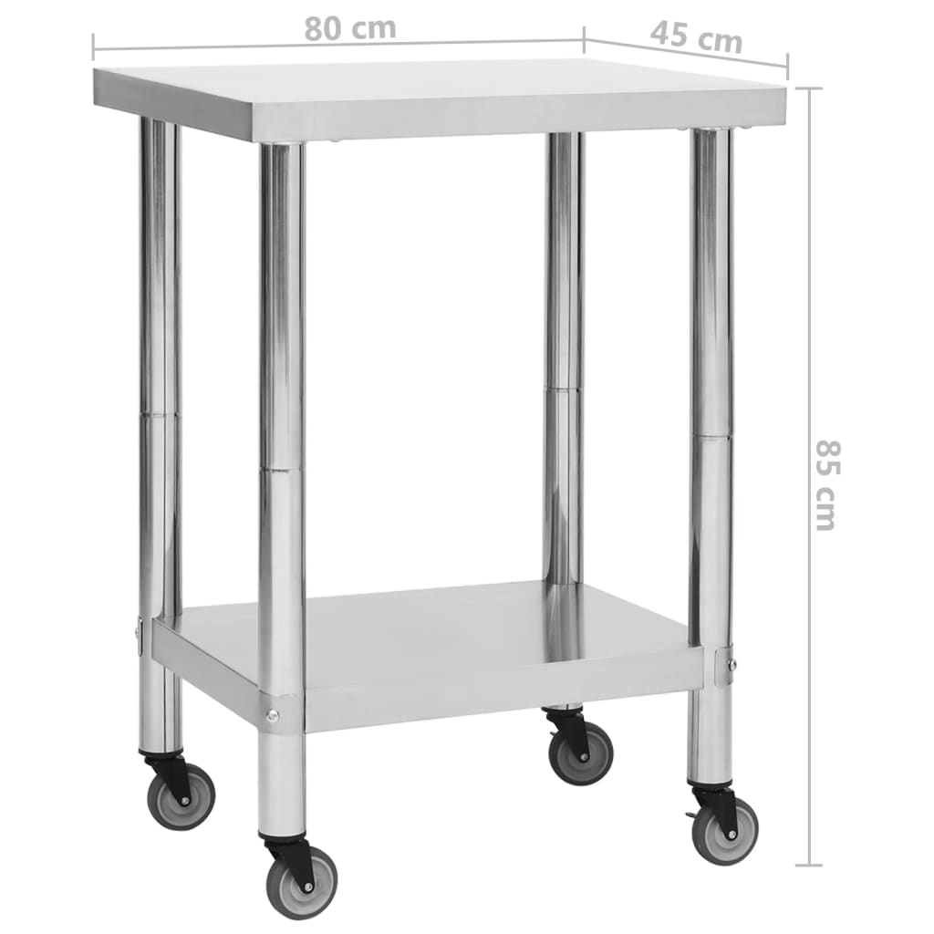 Keukenwerktafel Met Wielen Roestvrij Staal 80 x 45 x 85 cm