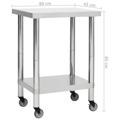 Keukenwerktafel Met Wielen Roestvrij Staal 80 x 45 x 85 cm