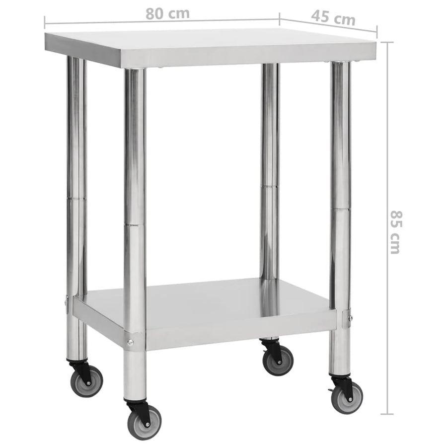 Keukenwerktafel Met Wielen Roestvrij Staal 80 x 45 x 85 cm