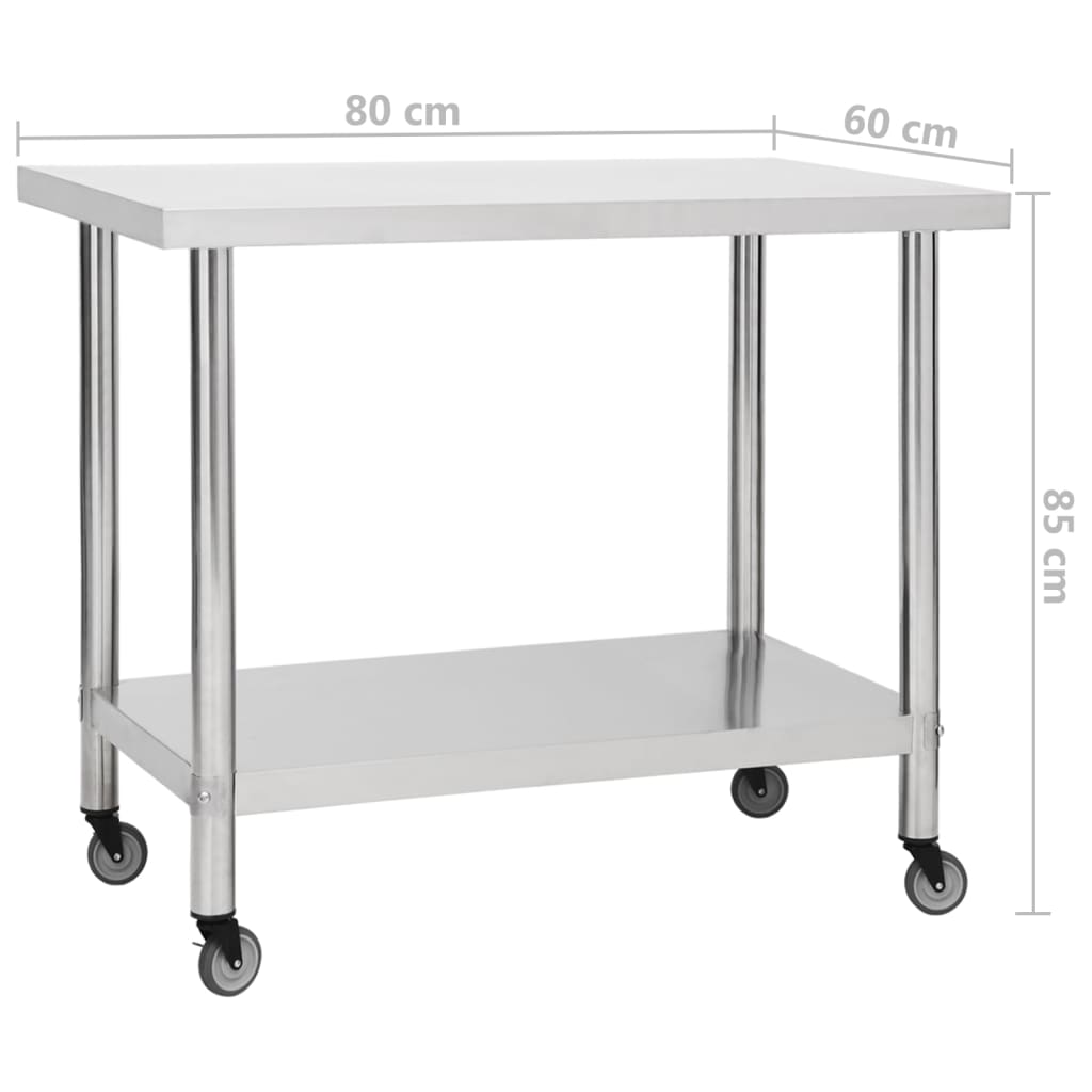 Keukenwerktafel Met Wielen Roestvrij Staal 80 x 60 x 85 cm