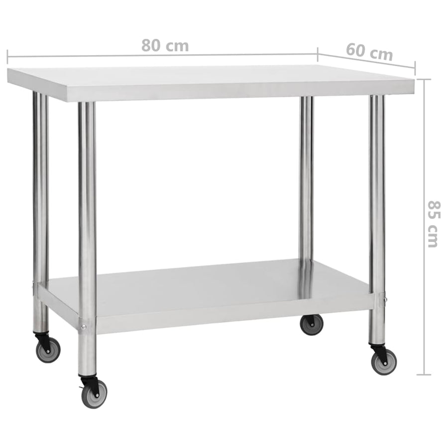 Keukenwerktafel Met Wielen Roestvrij Staal 80 x 60 x 85 cm