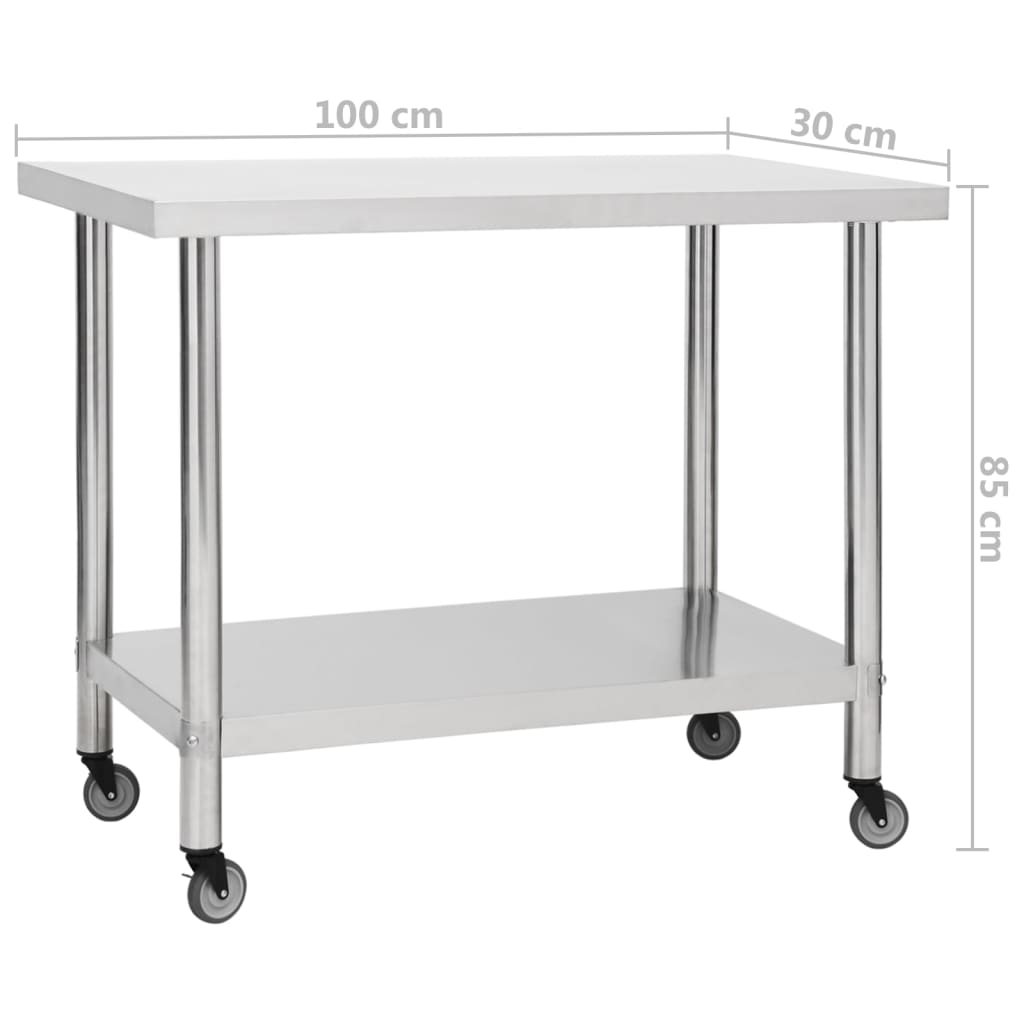Keukenwerktafel Met Wielen Roestvrij Staal 100 x 30 x 85 cm
